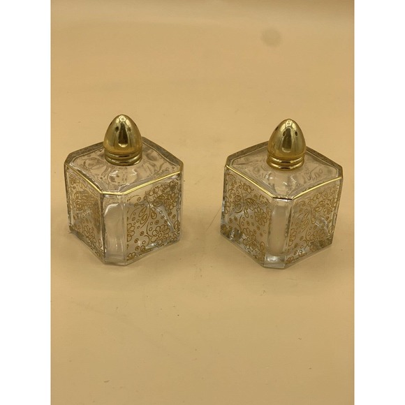 Vintage Made In France Irving Rice Crystal & Gold Floral Salt & Pepper Shakers - Picture 1 of 13